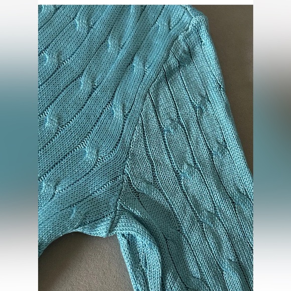 Ralph Lauren Black Label aqua turquoise 100% Silk Cable Knit Sweater Sz Small - Picture 11 of 12